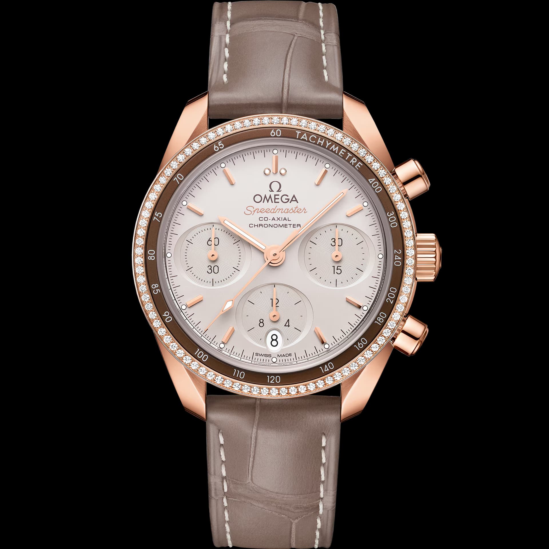 Omega Speedmaster 38 mm, or Sedna™ sur bracelet en cuir