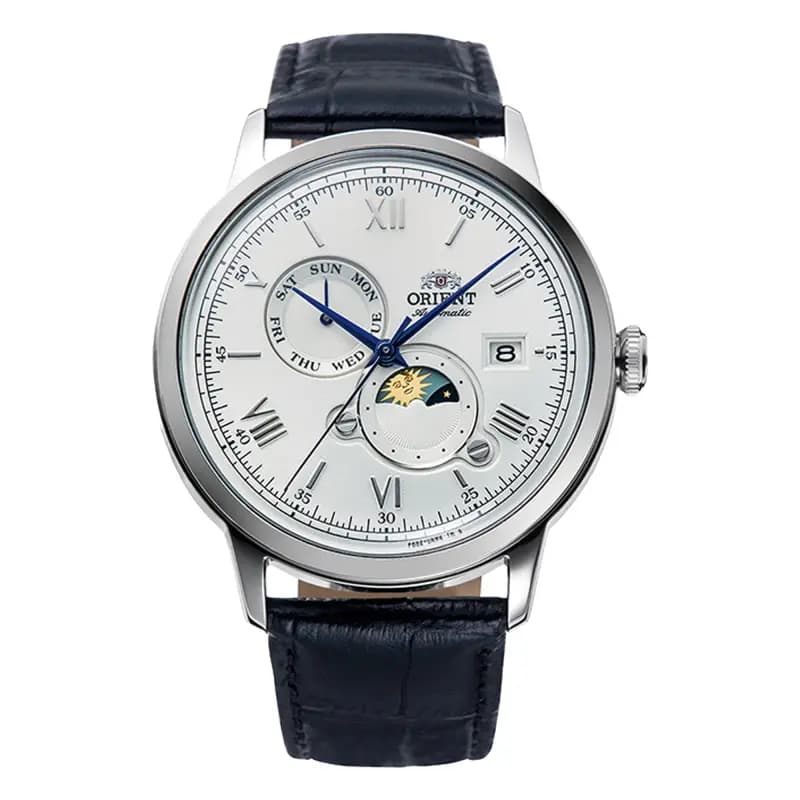 Orient Montre Automatique Orient Collection Classic Sun &amp; Moon en Cuir Bleu