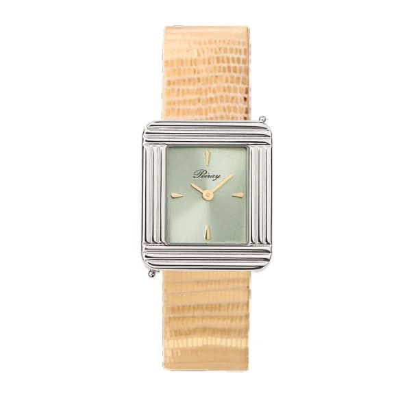 Poiray Montre Poiray Ma Première Acier Cadran Vert Bracelet Chèvre Doré