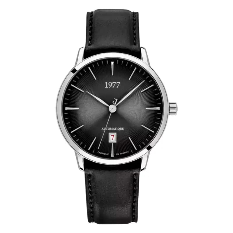 1977 Montre EDMOND noir argenté cuir 1977P01133