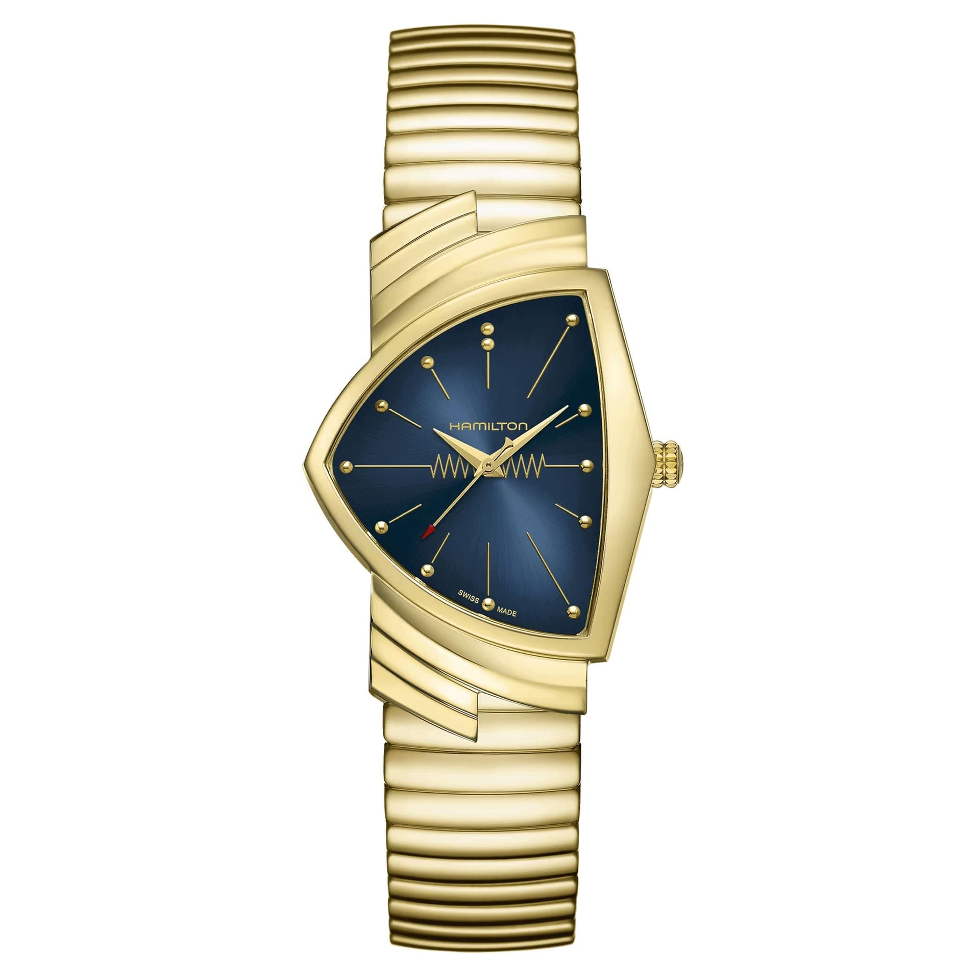 Hamilton Montre Hamilton Ventura Blue PVD Or Jaune quartz cadran bleu bracelet acier PVD or jaune 32,3 x 50,3 mm