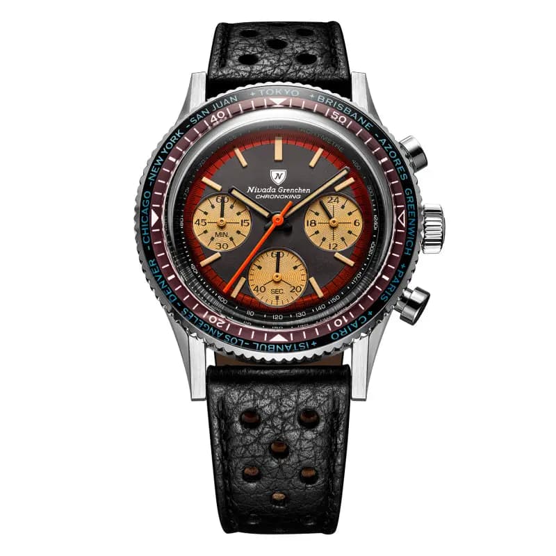 Nivada Grenchen Montre Chronoking Racing Black Amber 87055Q - Lunettes interchangeables