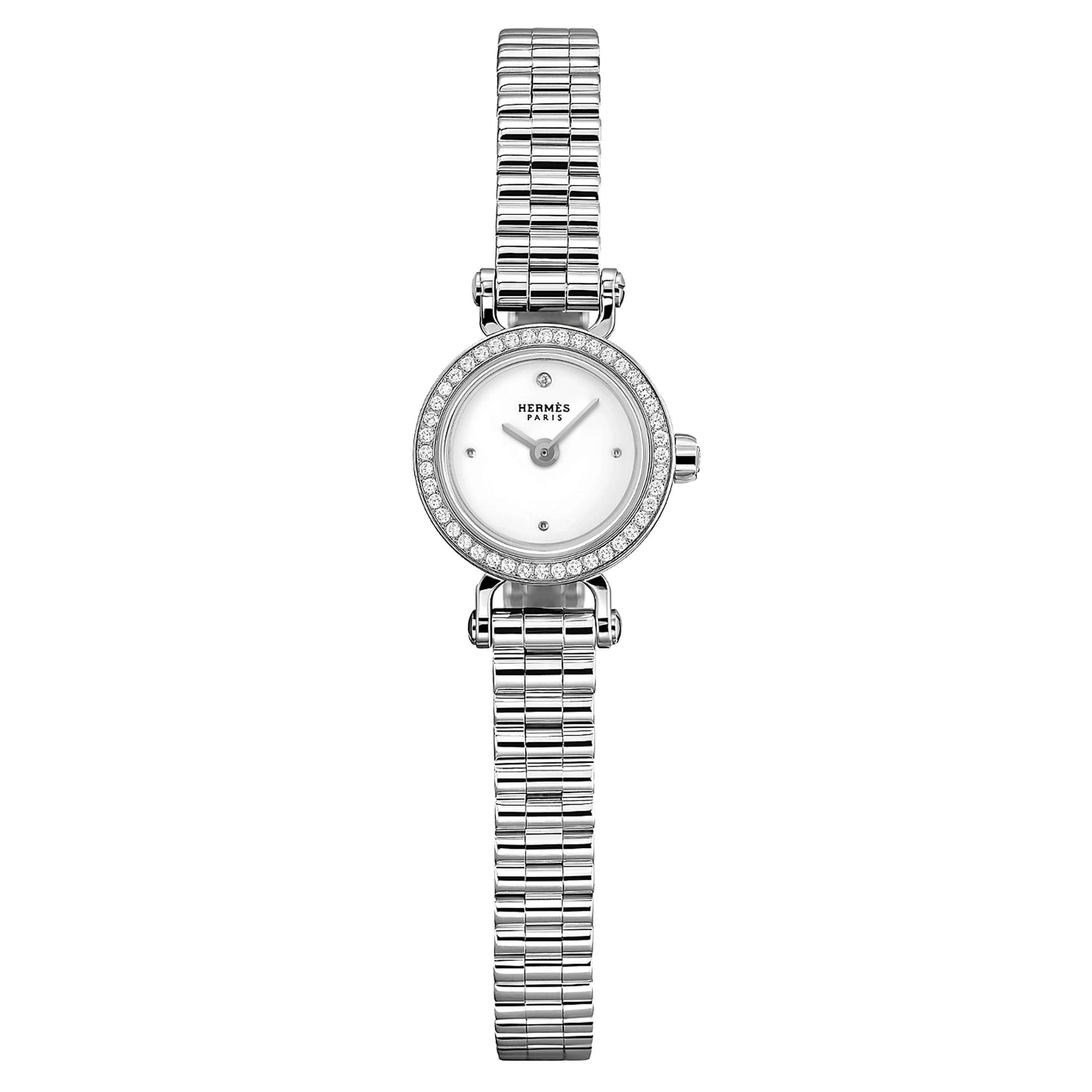 Hermès Montre HERMÈS Faubourg Mini Modèle Or Blanc quartz lunette sertie cadran blanc bracelet or blanc 15 mm
