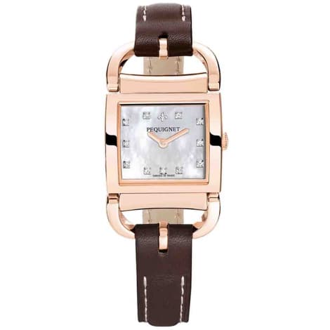 Pequignet E. Montre Pequignet Attellage Quartz - Cadran Nacre Blanc - Bracelet Marron Foncé - 5896508CD