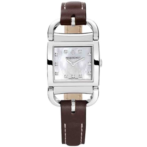 Pequignet E. Montre Pequignet Attellage Quartz - Cadran Nacre Blanc - Bracelet Marron Foncé - 5894503CD