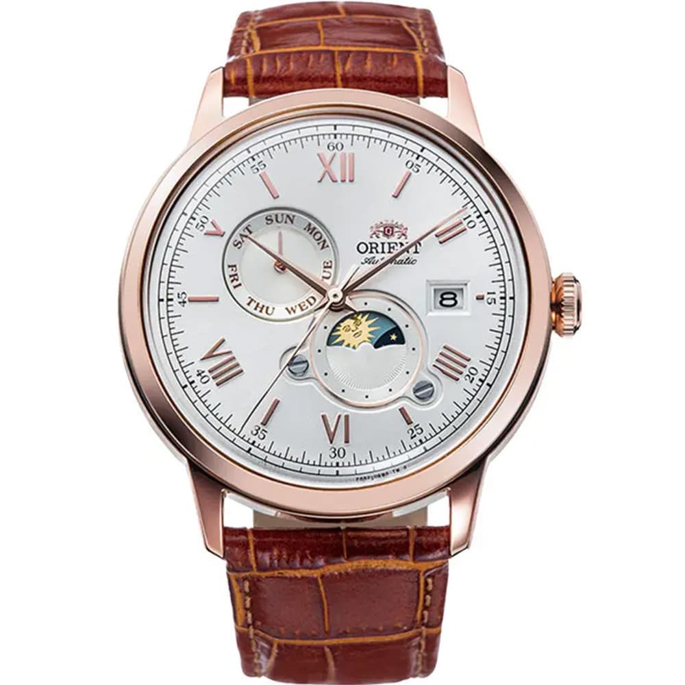Orient Montre Automatique Orient Collection Classic Sun &amp; Moon en Cuir Marron