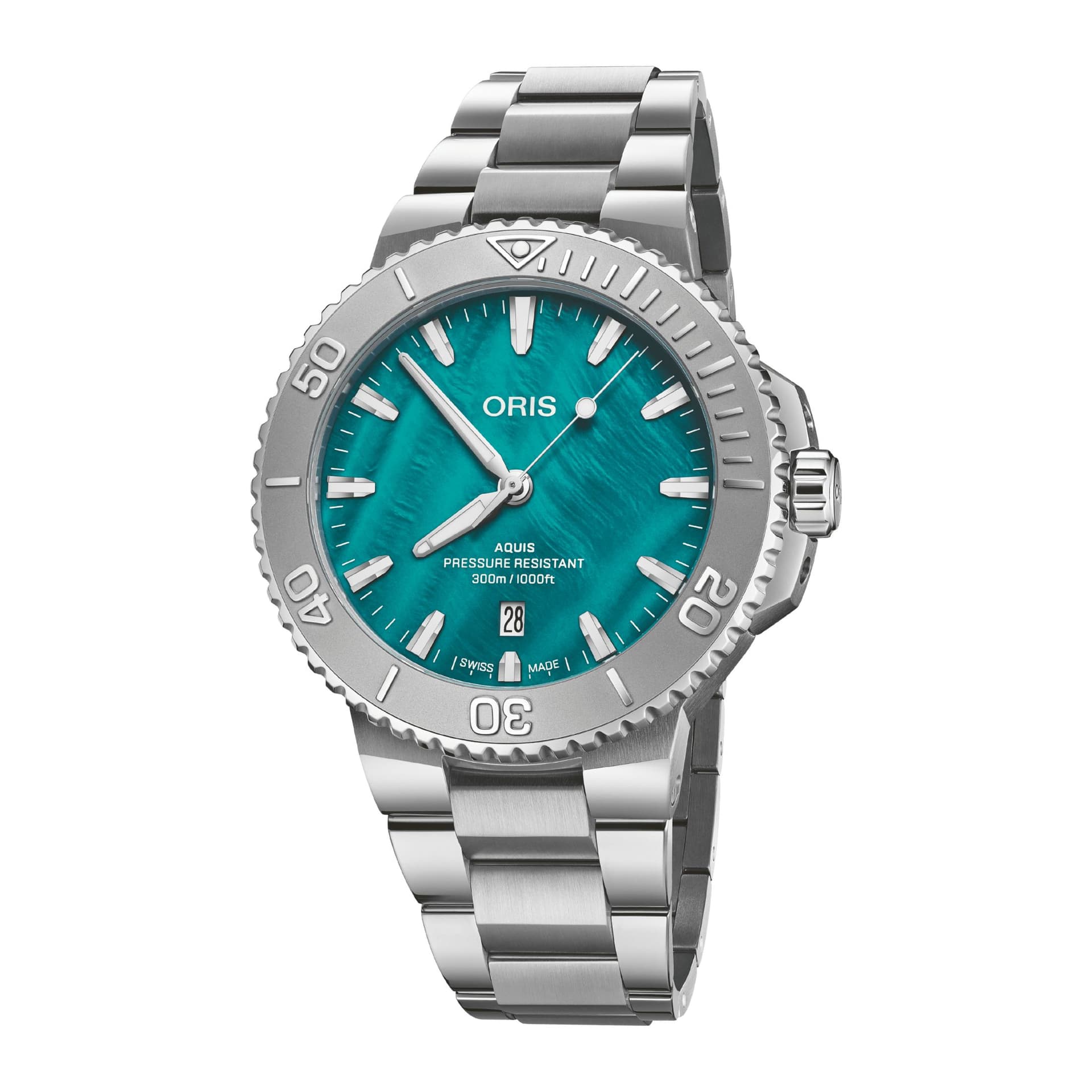 Oris Montre Oris Aquis Date New York Harbor II automatique cadran nacre verte bracelets acier et caoutchouc 43,5 mm