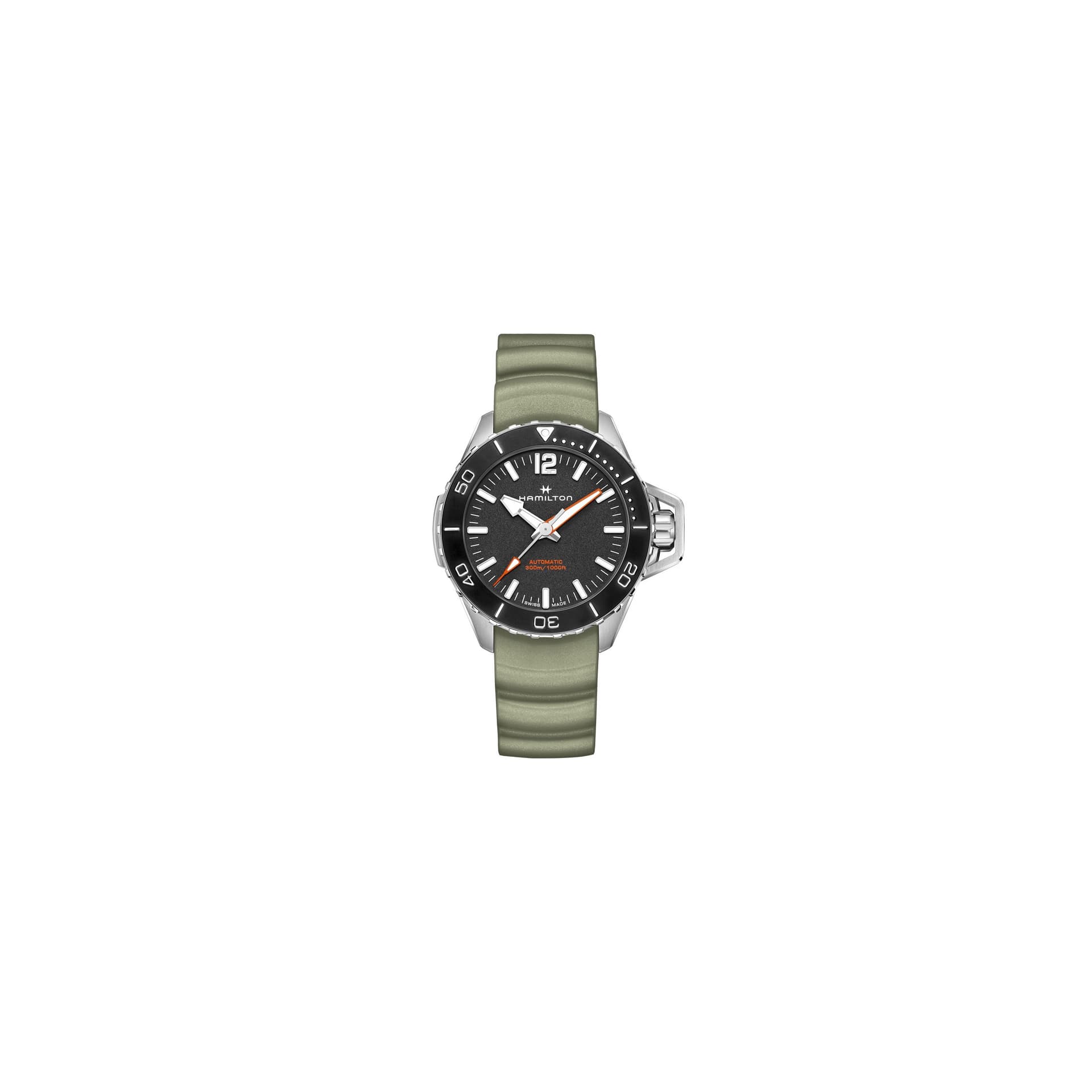 Hamilton Montre Hamilton Khaki Navy Frogman automatique cadran noir bracelet caoutchouc vert 46 mm