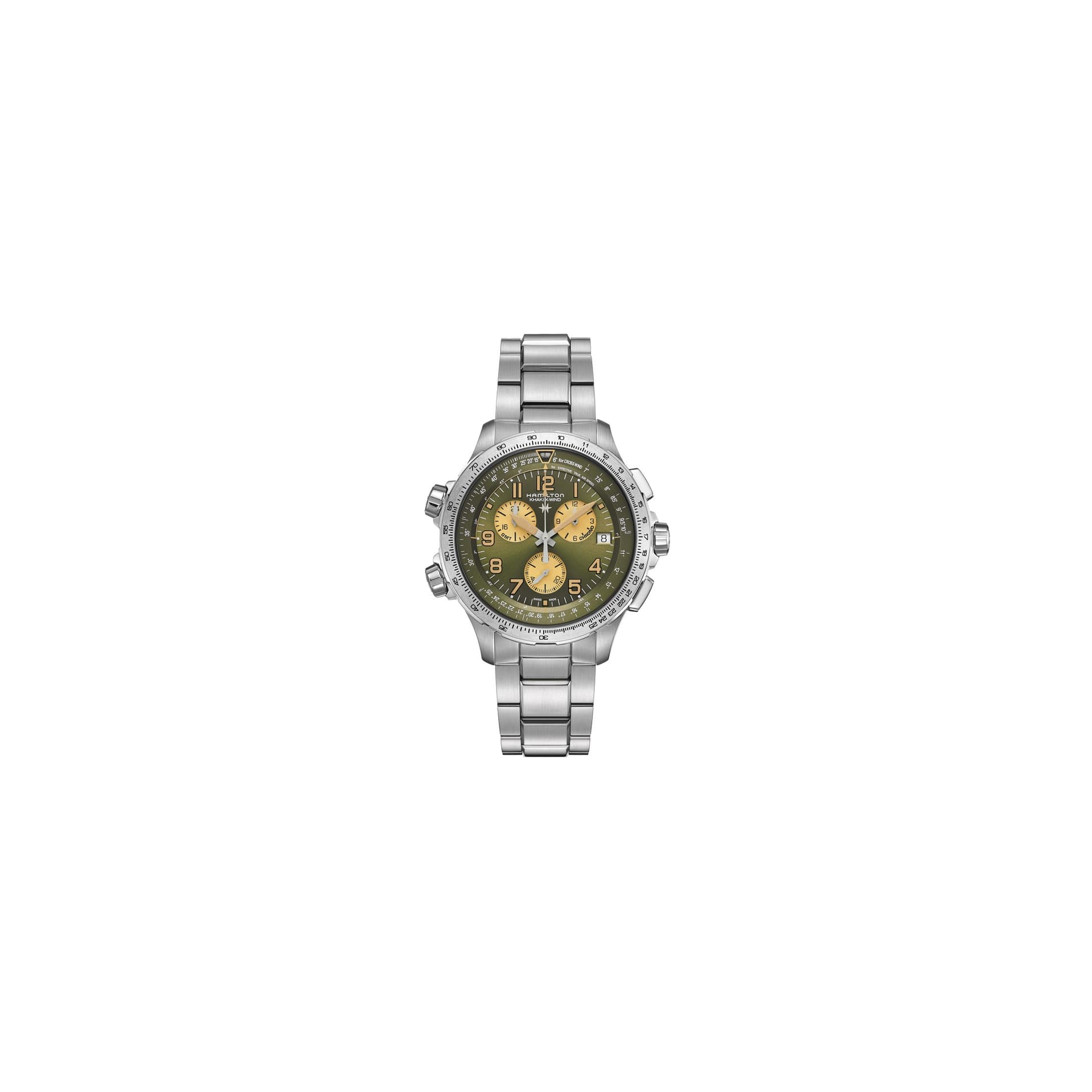 Hamilton Montre Hamilton Khaki Aviation X-Wind GMT Chrono quartz cadran vert bracelet acier 46 mm