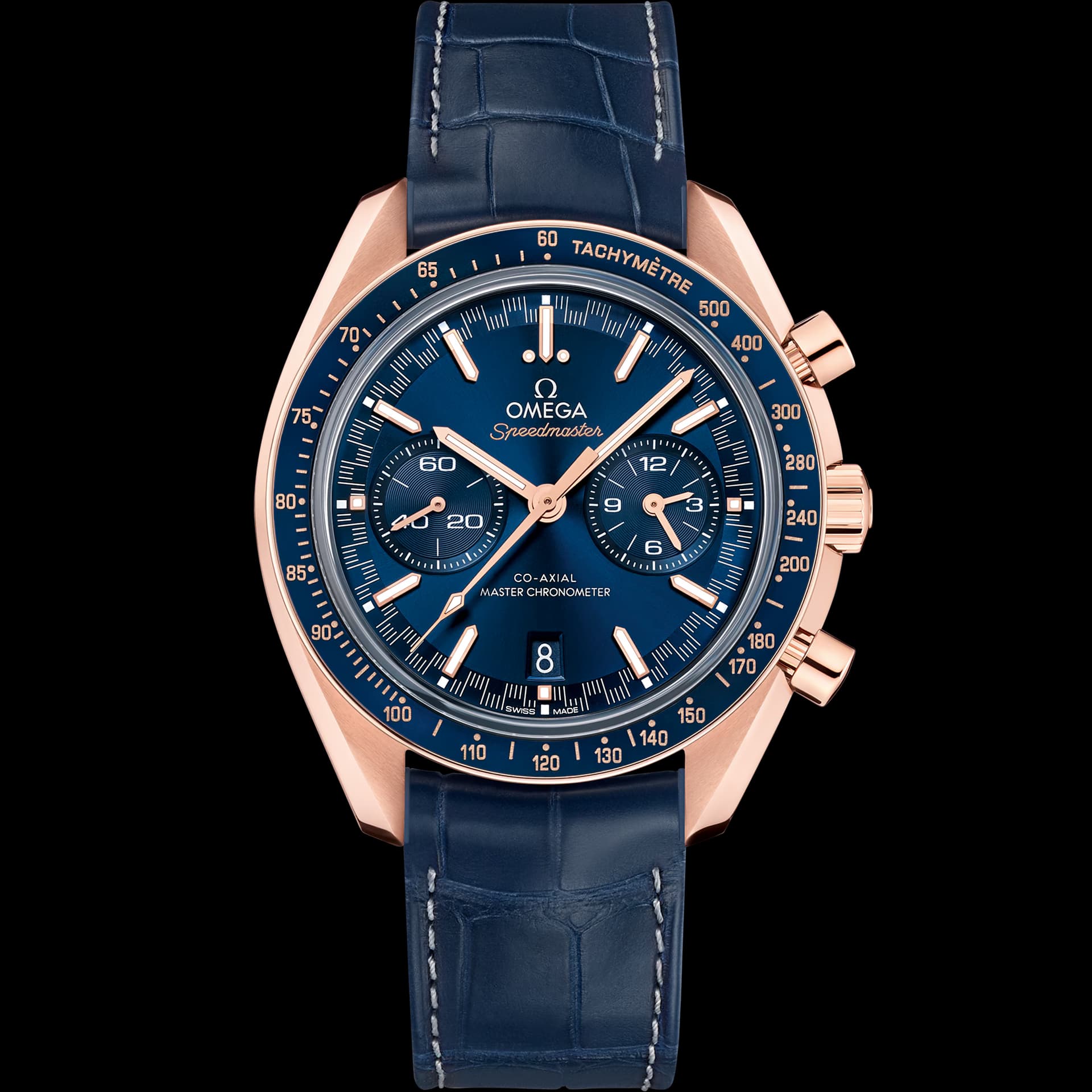 Omega Speedmaster 44,25 mm, or Sedna™ sur bracelet en cuir
