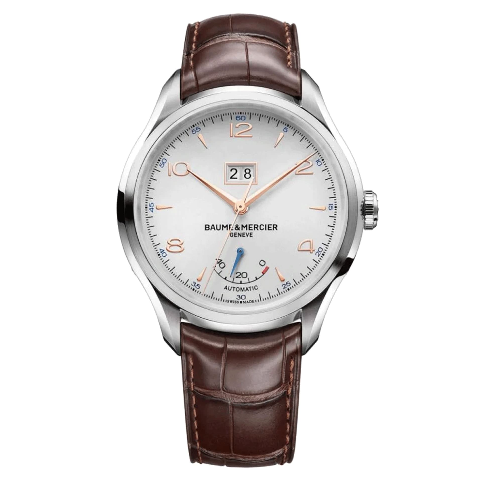 Baume & Mercier Montre Baume et Mercier Clifton Réserve de Marche automatique cadran blanc bracelet cuir marron 43 mm