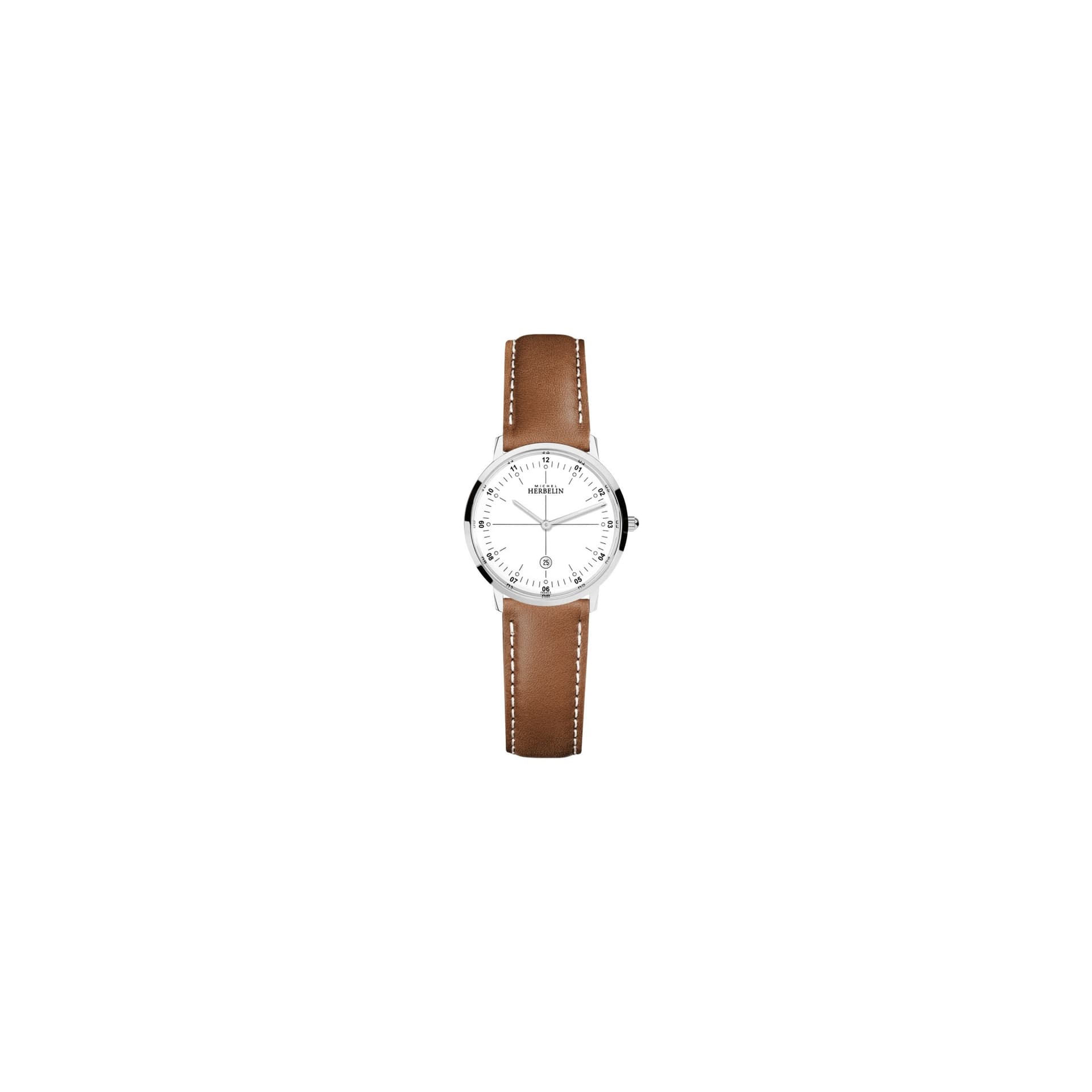 Michel Herbelin Montre Michel Herbelin City quartz cadran blanc bracelet cuir brun 30,50 mm