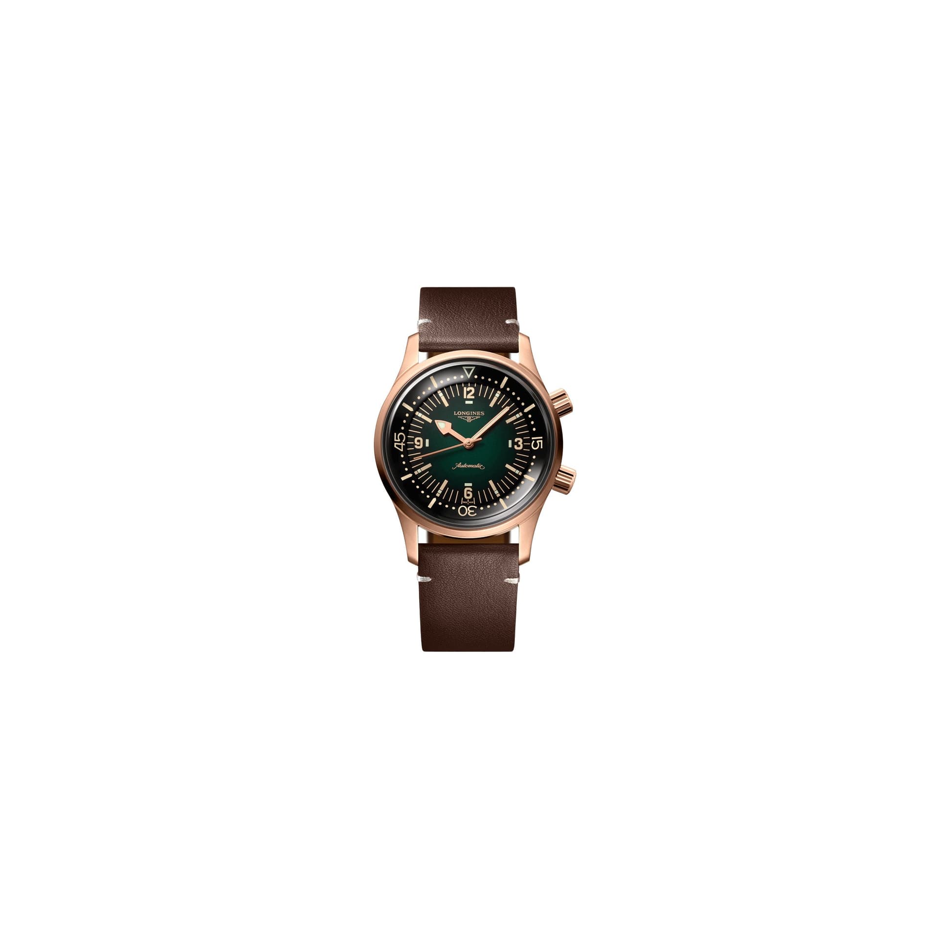 Longines Montre Longines Legend Diver Bronze automatique cadran vert bracelet cuir brun 42 mm