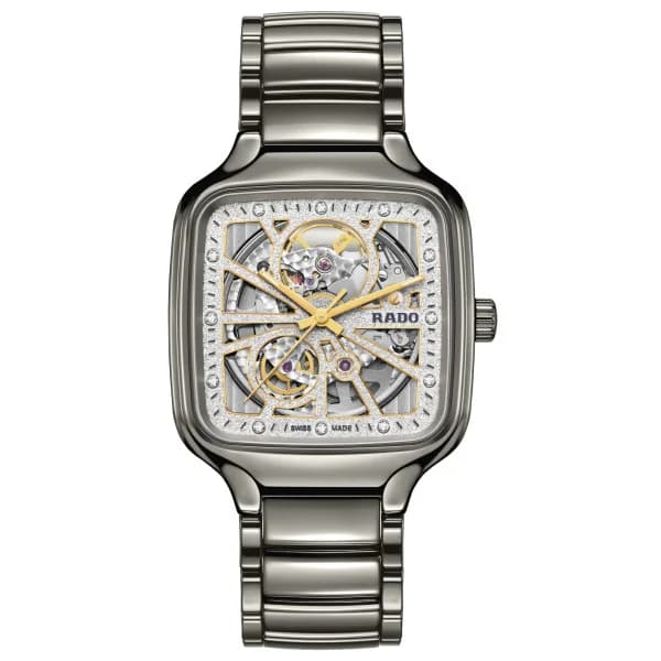 Rado Montre Rado True Square Open Heart Sparkling Automatique Cadran Rhodium Gris Bracelet Plasma