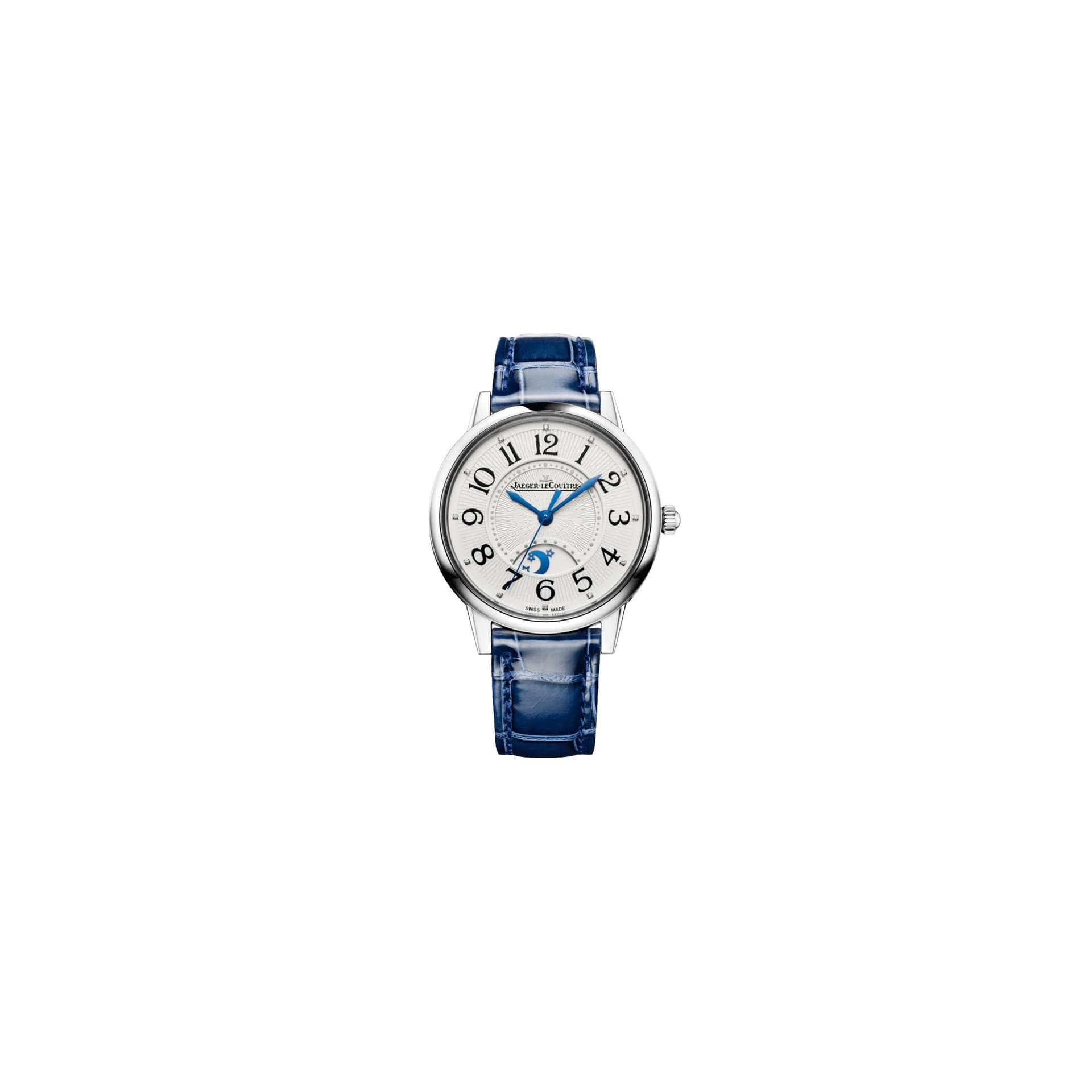 Jaeger-LeCoultre Montre Jaeger-LeCoultre Rendez-Vous Classic Night &amp; Day automatique cadran argent bracelet cuir bleu 34 mm