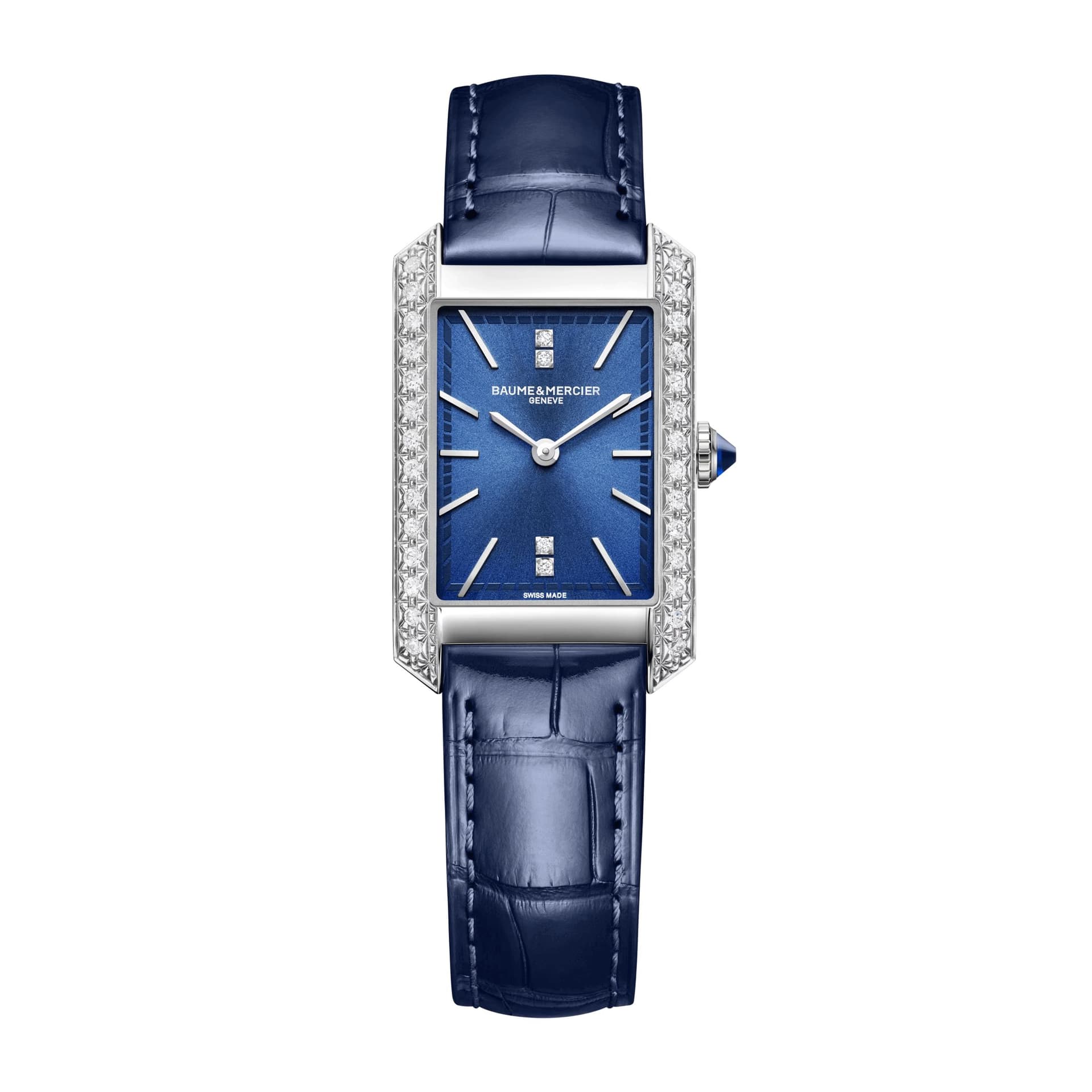 Baume & Mercier Montre Baume et Mercier Hampton Diamants quartz cadran bleu bracelet cuir bleu 35 x 22 mm