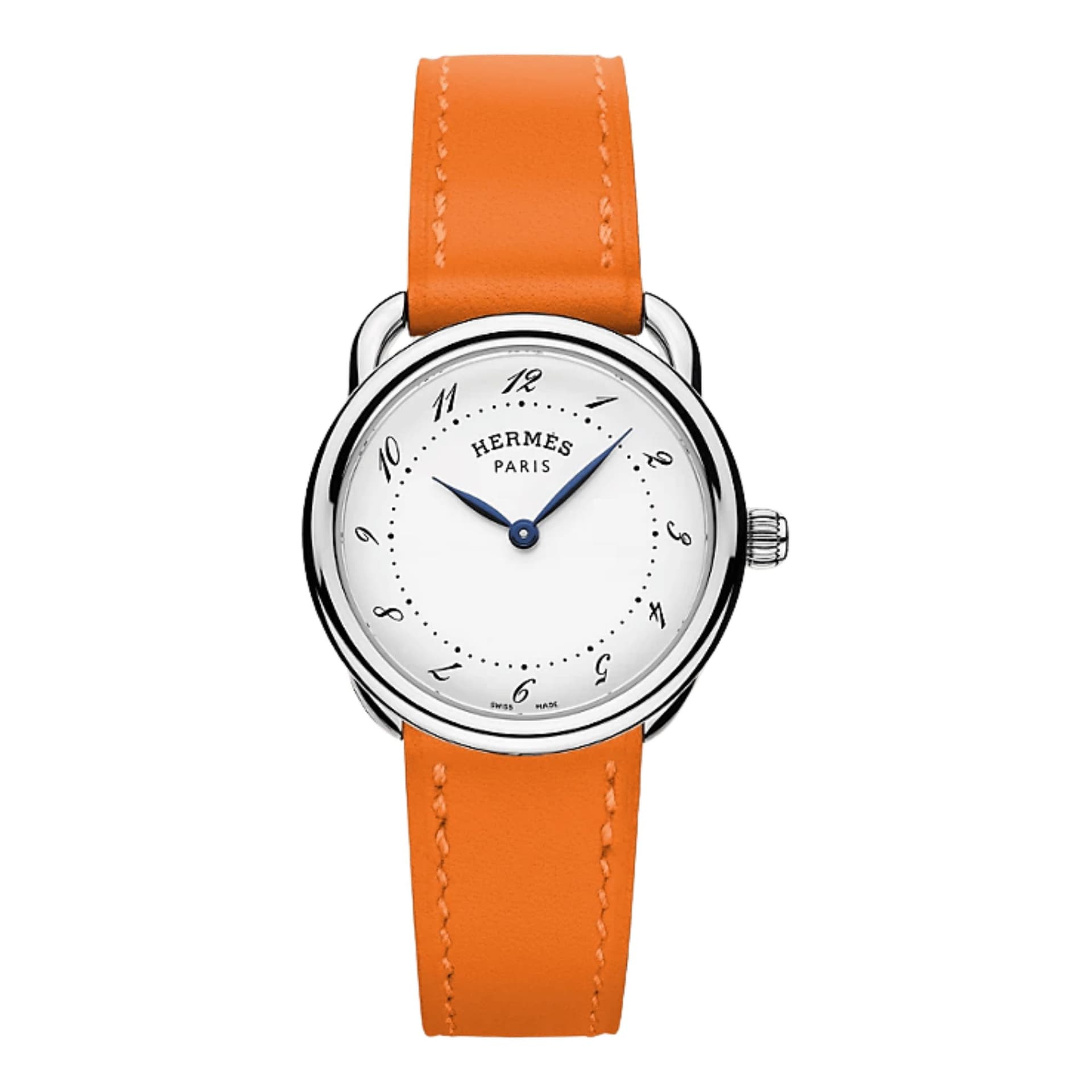 Hermès Montre HERMÈS Arceau Petit Modèle quartz cadran blanc mat bracelet cuir orange 28 mm