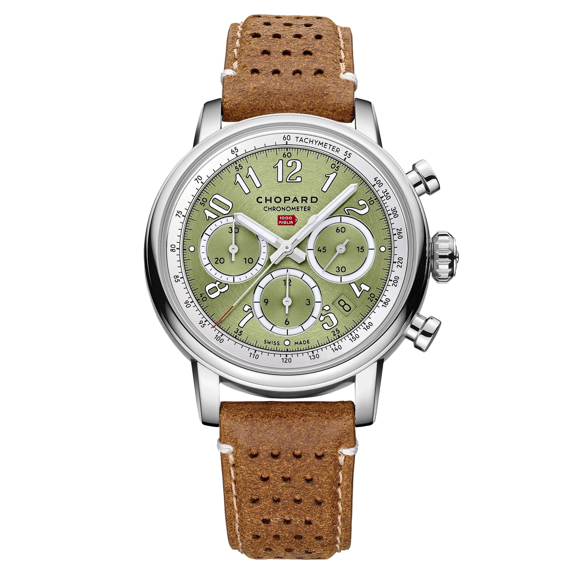 Chopard Montre Chopard Mille Miglia Classic Chronographe automatique cadran vert bracelet cuir brun 40,5 mm