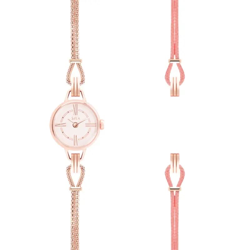 Sila Paris Montre à Bracelet Interchangeable Coloris Or Rose & Cordon Rose Poudré