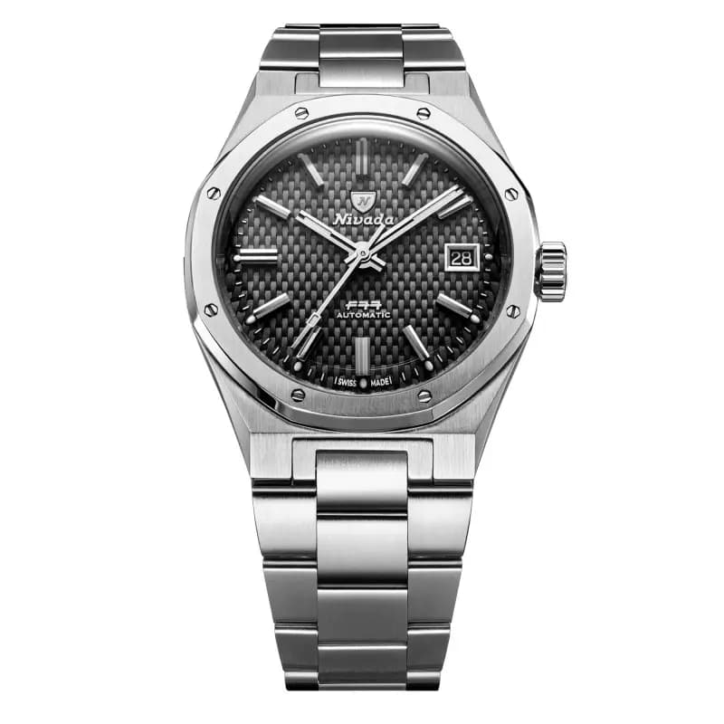 Nivada Grenchen Montre F77 MKII Tressed Dial - Black Dial