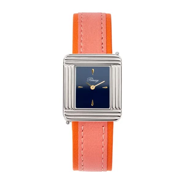 Poiray Montre Poiray Ma Première Acier Cadran Bleu Bracelet Veau Sellier Rose