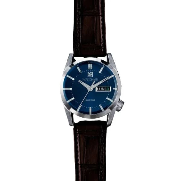 March LA.B Montre March LA.B AM89 Electrique Navy Alligator Marron