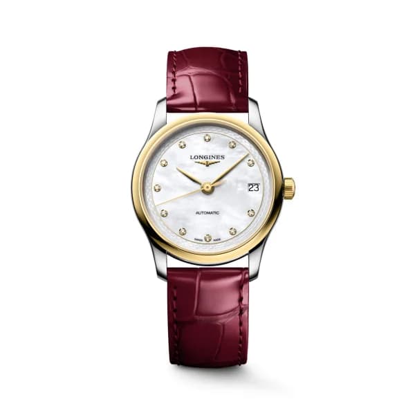 Longines Montre Longines Master Collection 34mm Automatique Cadran Nacre Bracelet Alligator Bordeaux