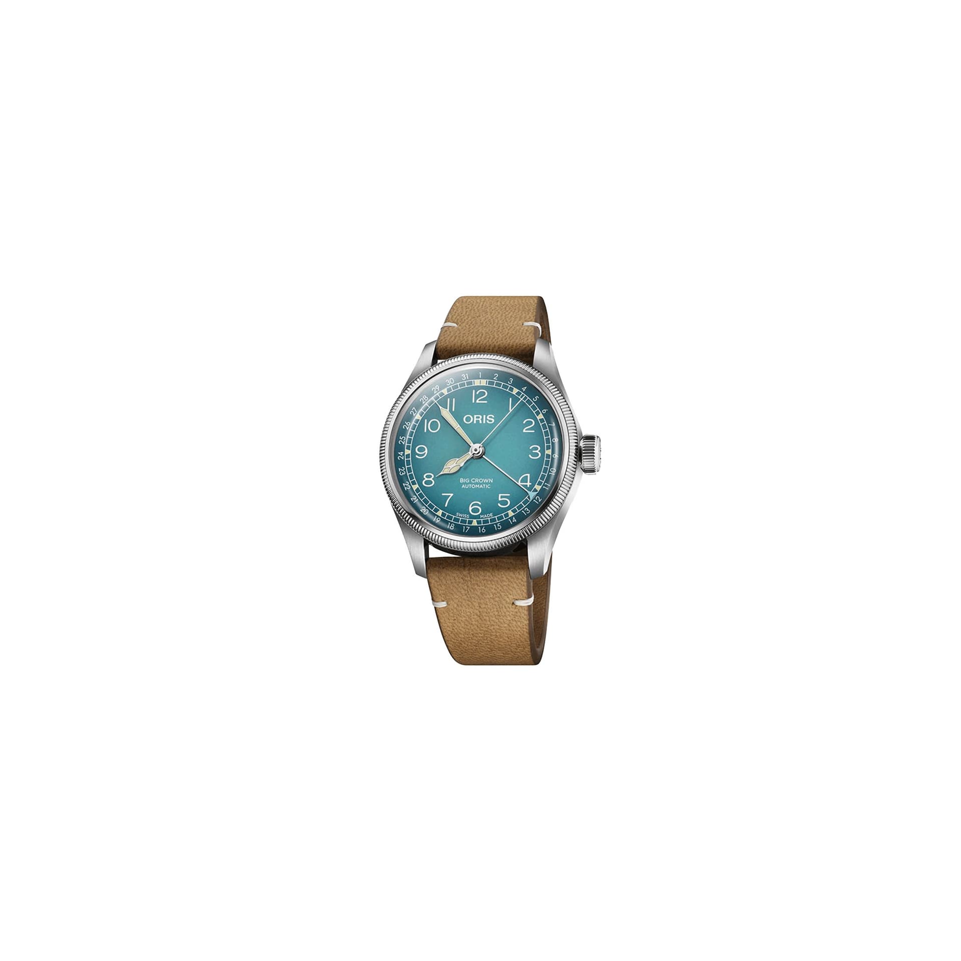 Oris Montre Oris X Cervo Volante Big Crown Pointer Date automatique cadran bleu bracelet cuir 38 mm