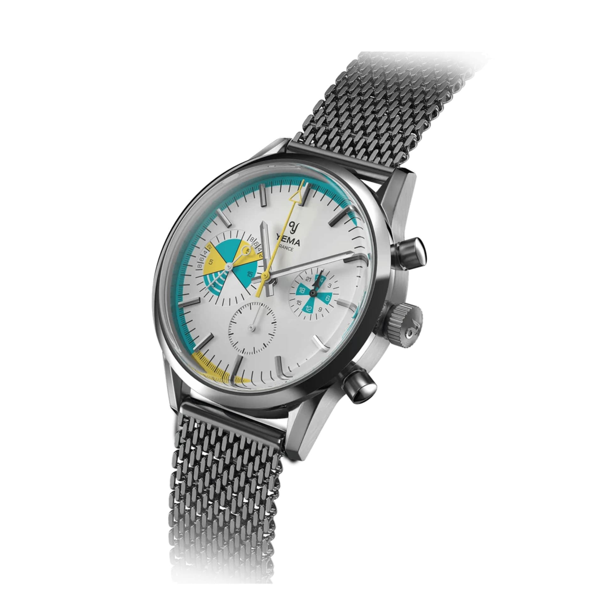 Yema Montre Yema Yachtingraf Croisière Meca-Quartz cadran blanc bracelet acier milanais 38,5 mm
