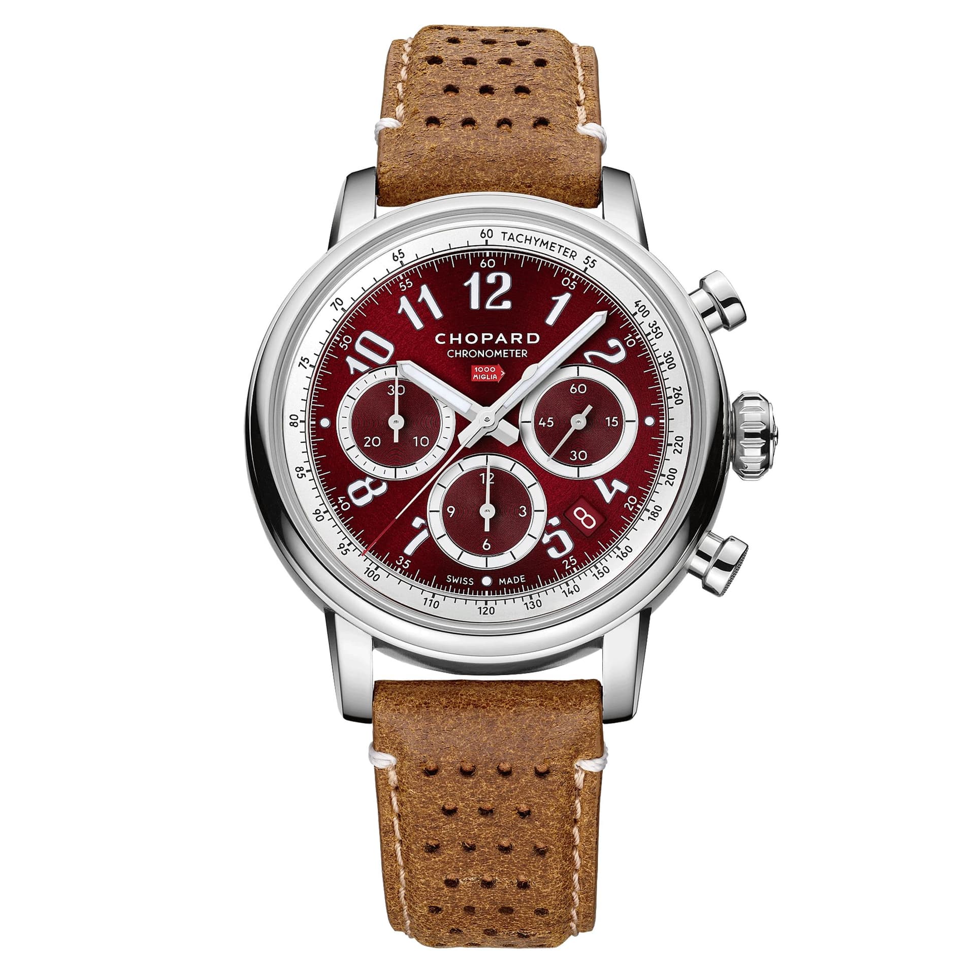 Chopard Montre Chopard Mille Miglia Classic Chronographe automatique cadran rouge bracelet cuir brun 40,5 mm