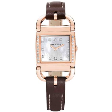 Pequignet E. Montre Pequignet Attellage Quartz - Cadran Nacre Blanc - Bracelet Marron - 5896509CD