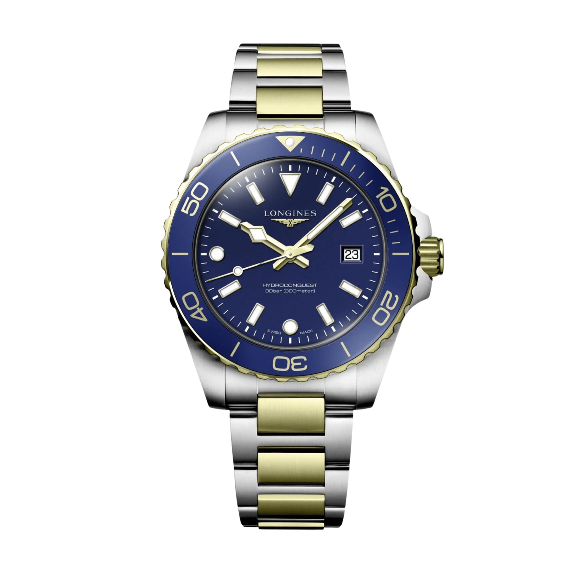 Longines Montre Longines HydroConquest 42mm Quartz Acier &amp; PVD Or Jaune Cadran Bleu Sablé