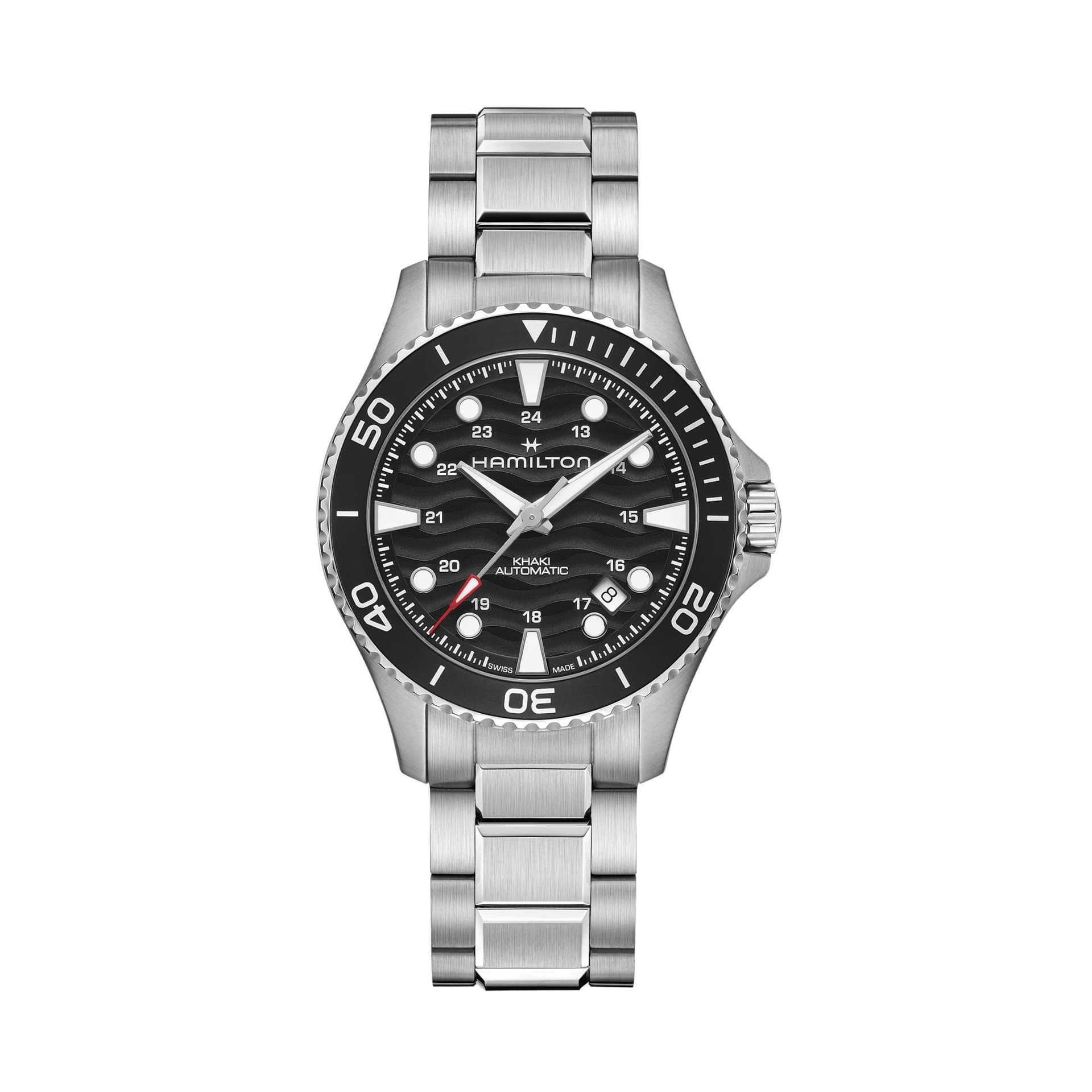 Hamilton Montre Hamilton Khaki Navy Scuba automatique cadran noir lunette noire bracelet acier 40 mm