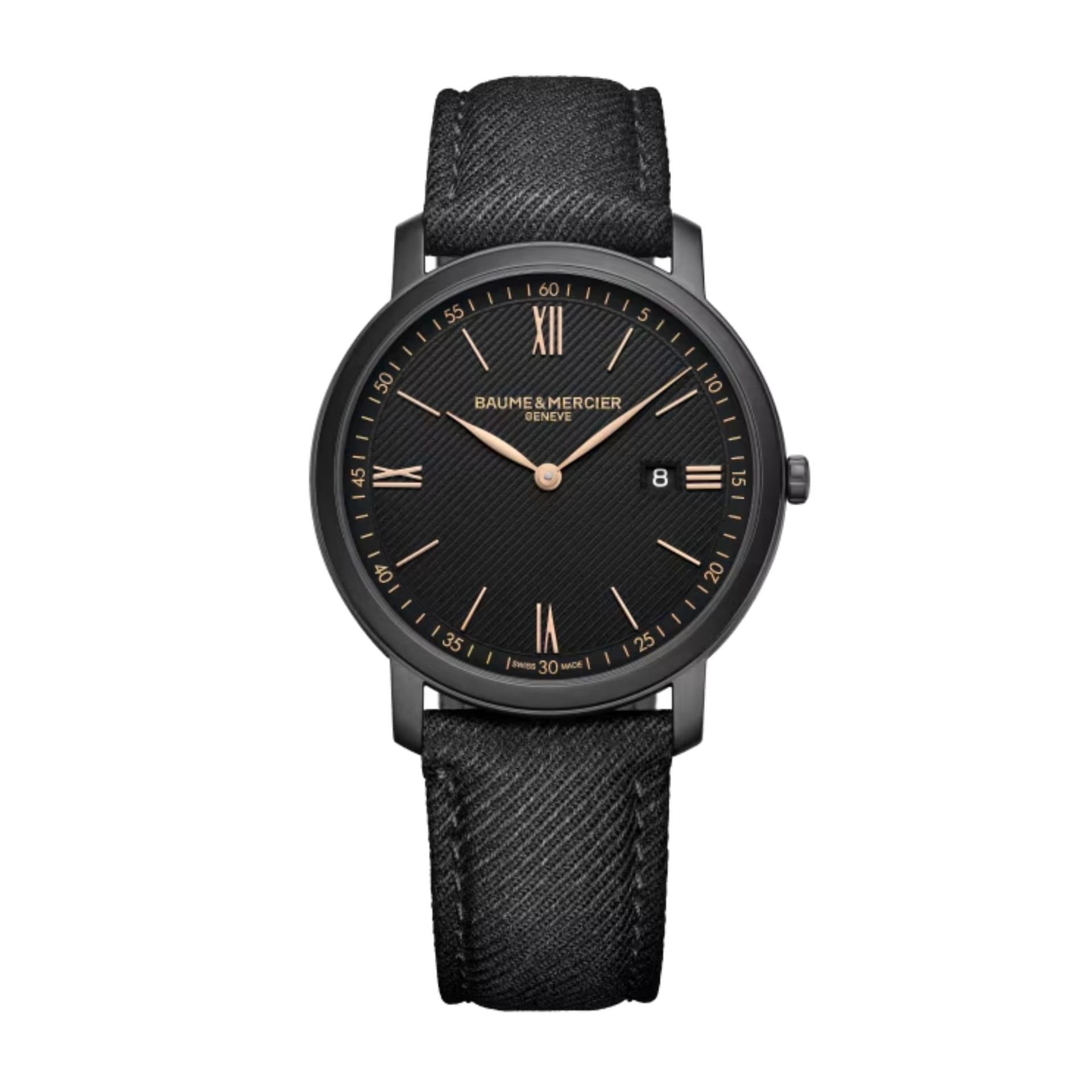 Baume & Mercier Montre Baume et Mercier Classima quartz cadran noir bracelet toile noir 39 mm