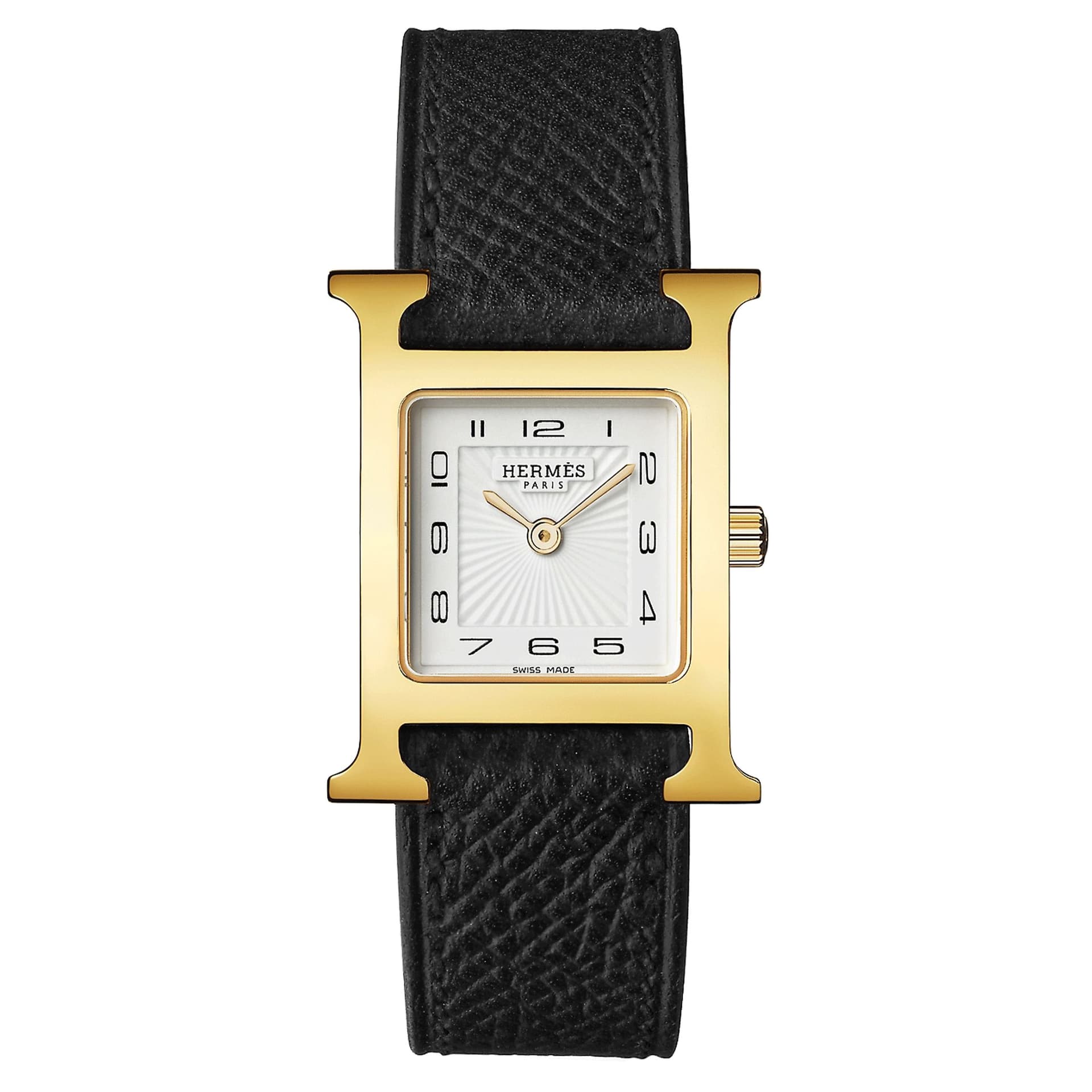 Hermès Montre HERMÈS Heure H Petit Modèle PVD quartz cadran blanc bracelet cuir noir 25 mm