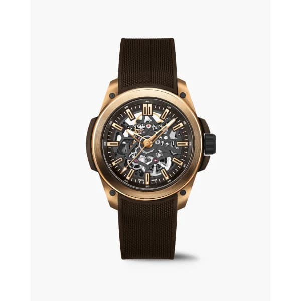 NORQAIN Montre Norqain Wild One 42mm Skeleton Gold Bracelet Caoutchouc Brun
