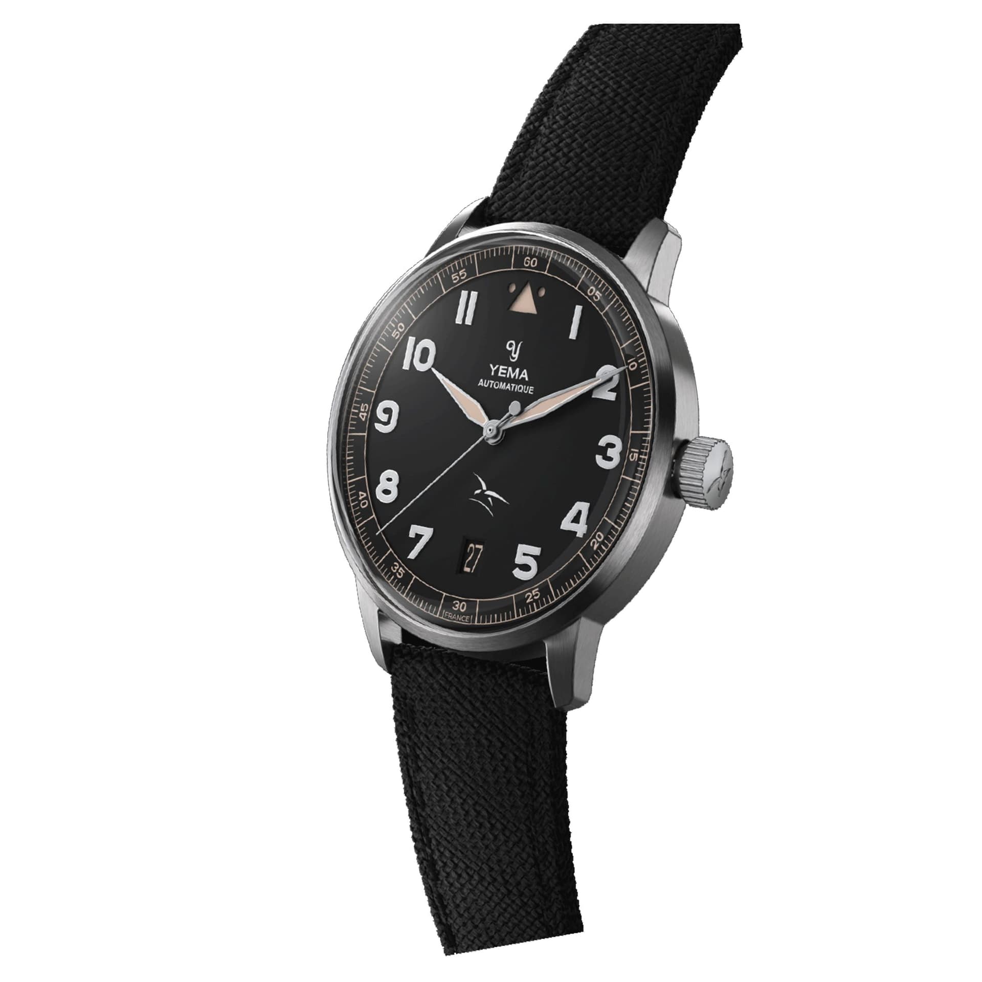 Yema Montre Yema Flygraf Flieger AAE automatique cadran noir bracelet tissu noir 40 mm