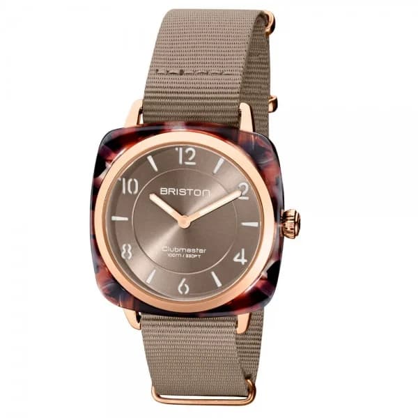 Briston Montre Briston Clubmaster Chic Acétate Bracelet Nato Gris Taupe