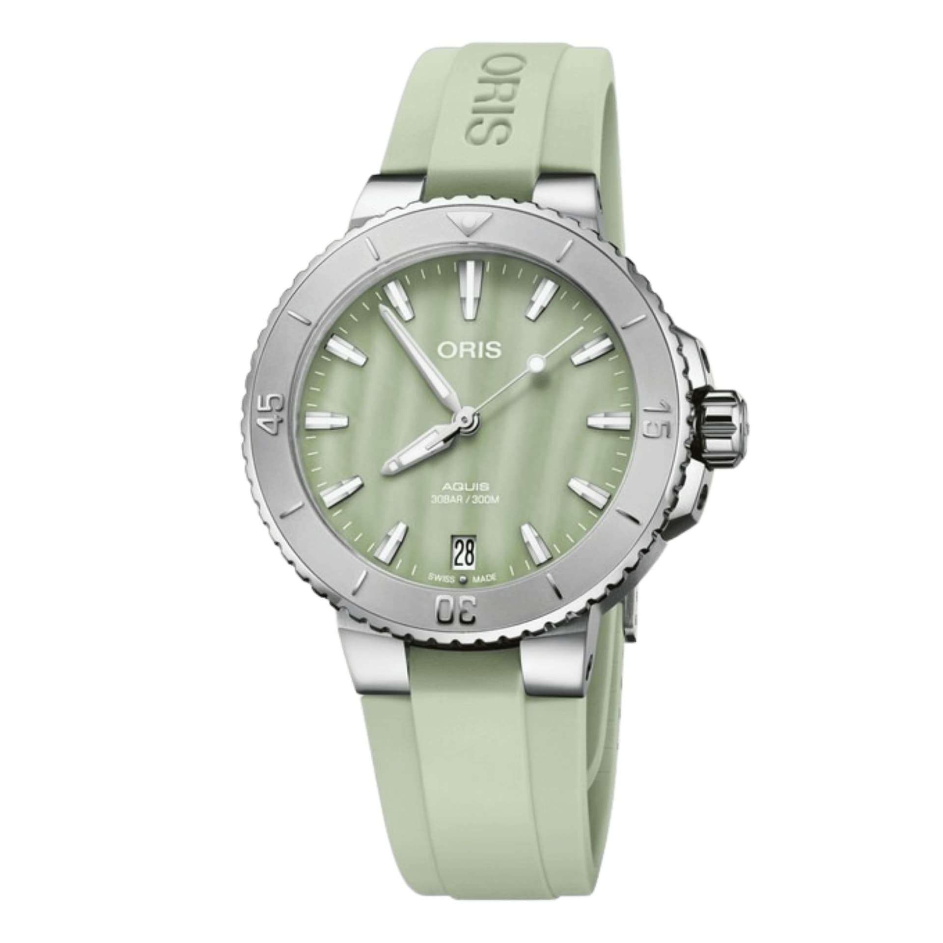 Oris Montre Oris Plongée Aquis Date Calibre 733 automatique cadran nacre verte bracelet caoutchouc 36,5 mm