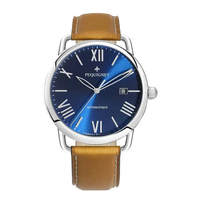 Pequignet Montre Equus Origine Cadran bleu 4755473 cuir gold