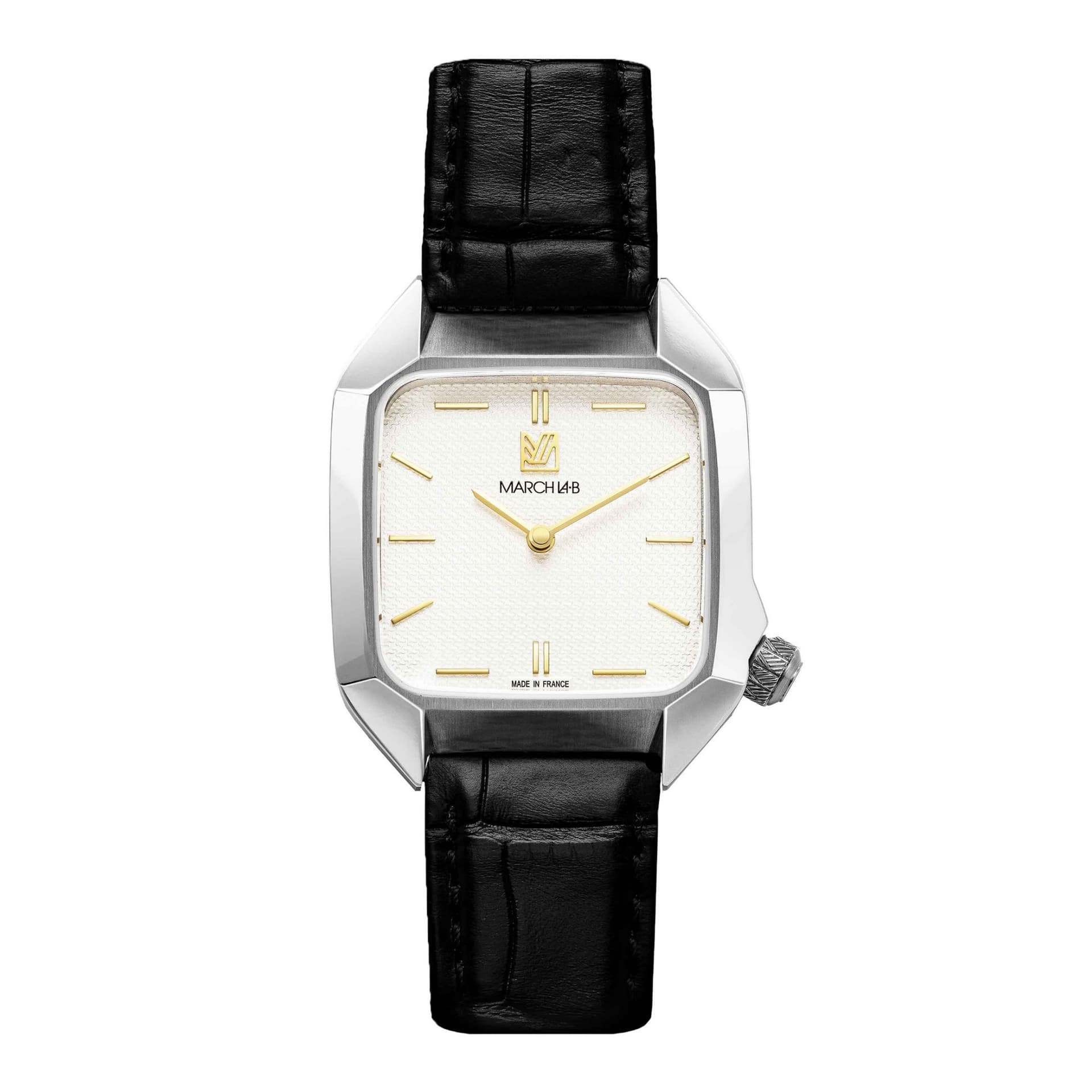 March LA.B Montre March LA.B AM2 XS Mécanique Shelter alligator cadran blanc bracelet cuir noir 32 mm