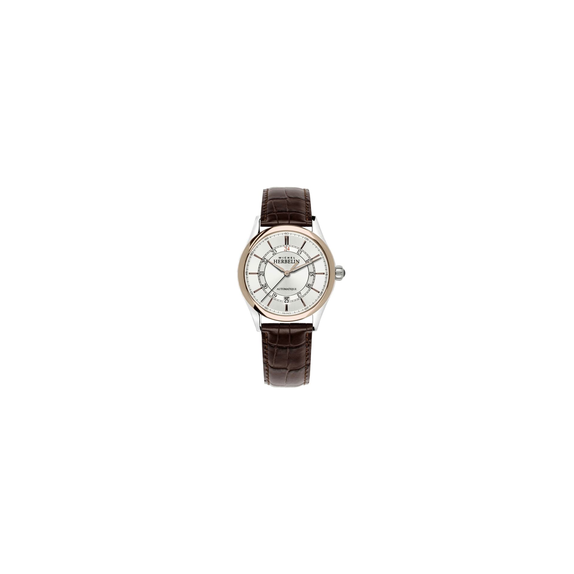 Michel Herbelin Montre Michel Herbelin Classiques 24H automatique cadran gris bracelet cuir marron 39 mm