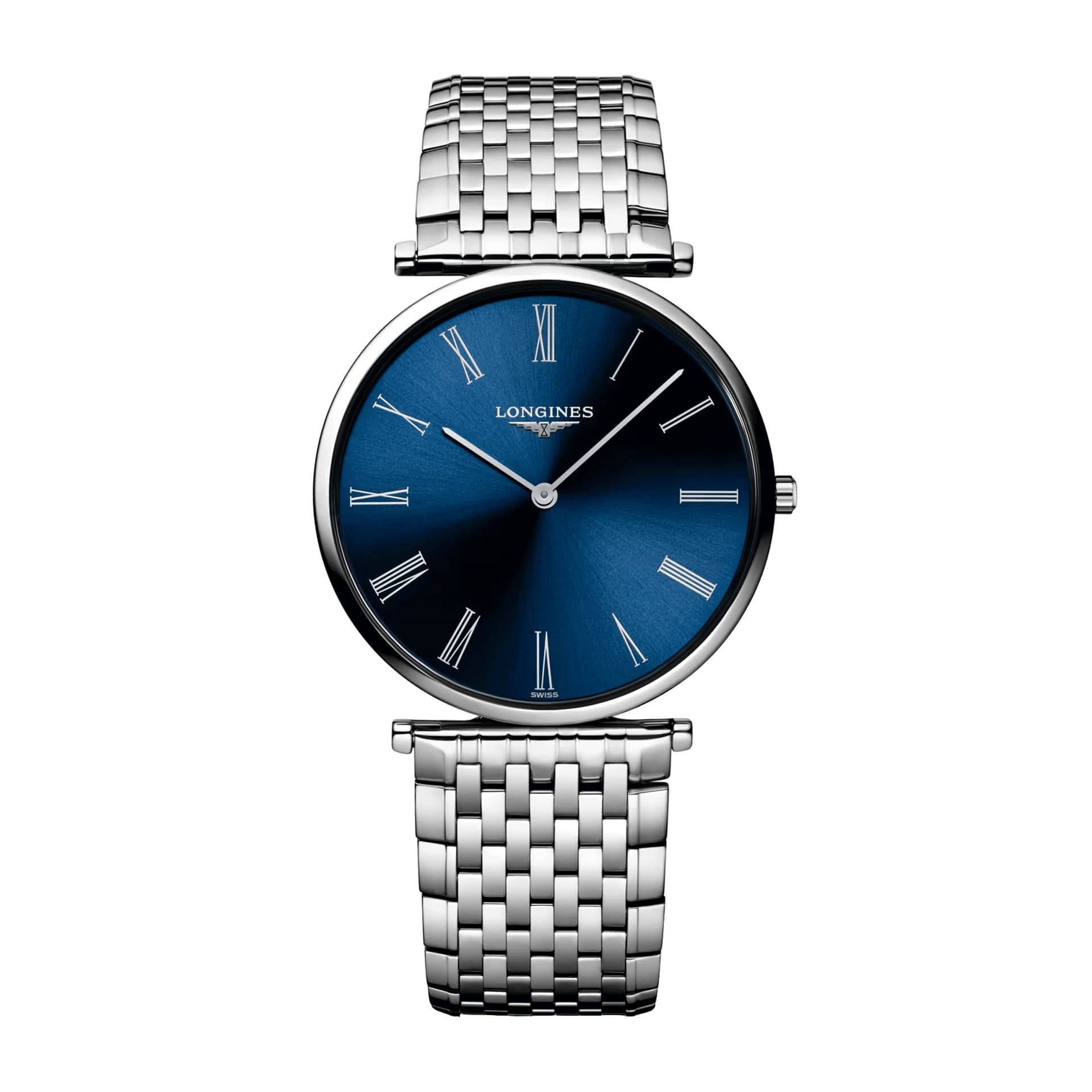Longines Montre Longines la Grande Classique quartz cadran bleu chiffres romains bracelet acier 36 mm