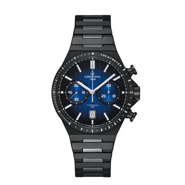 Certina Montre Certina DS-7 Chrono Auto Cadran Bleu Bracelet Titane PVD