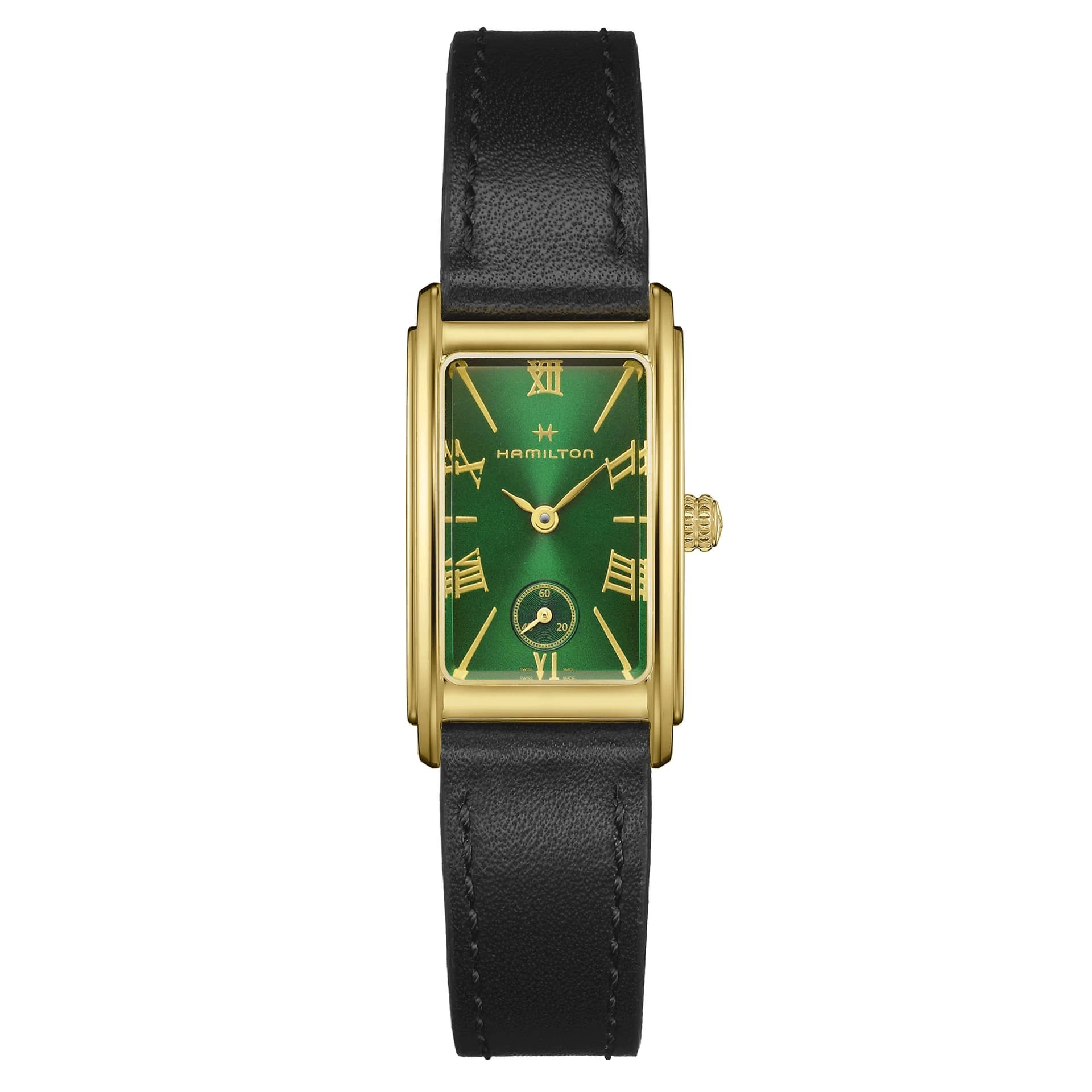 Hamilton Montre Hamilton American Classic Ardmore PVD Or Jaune quartz cadran vert bracelet cuir noir 18,7 x 27 mm