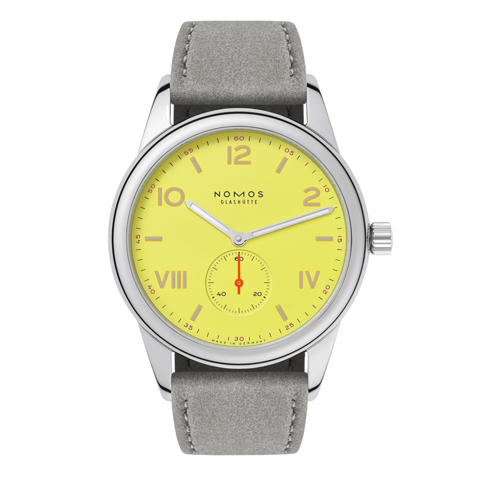 Nomos Montre NOMOS Club Campus 38 Starlight mécanique fond saphir cadran jaune bracelet velours gris 38 mm