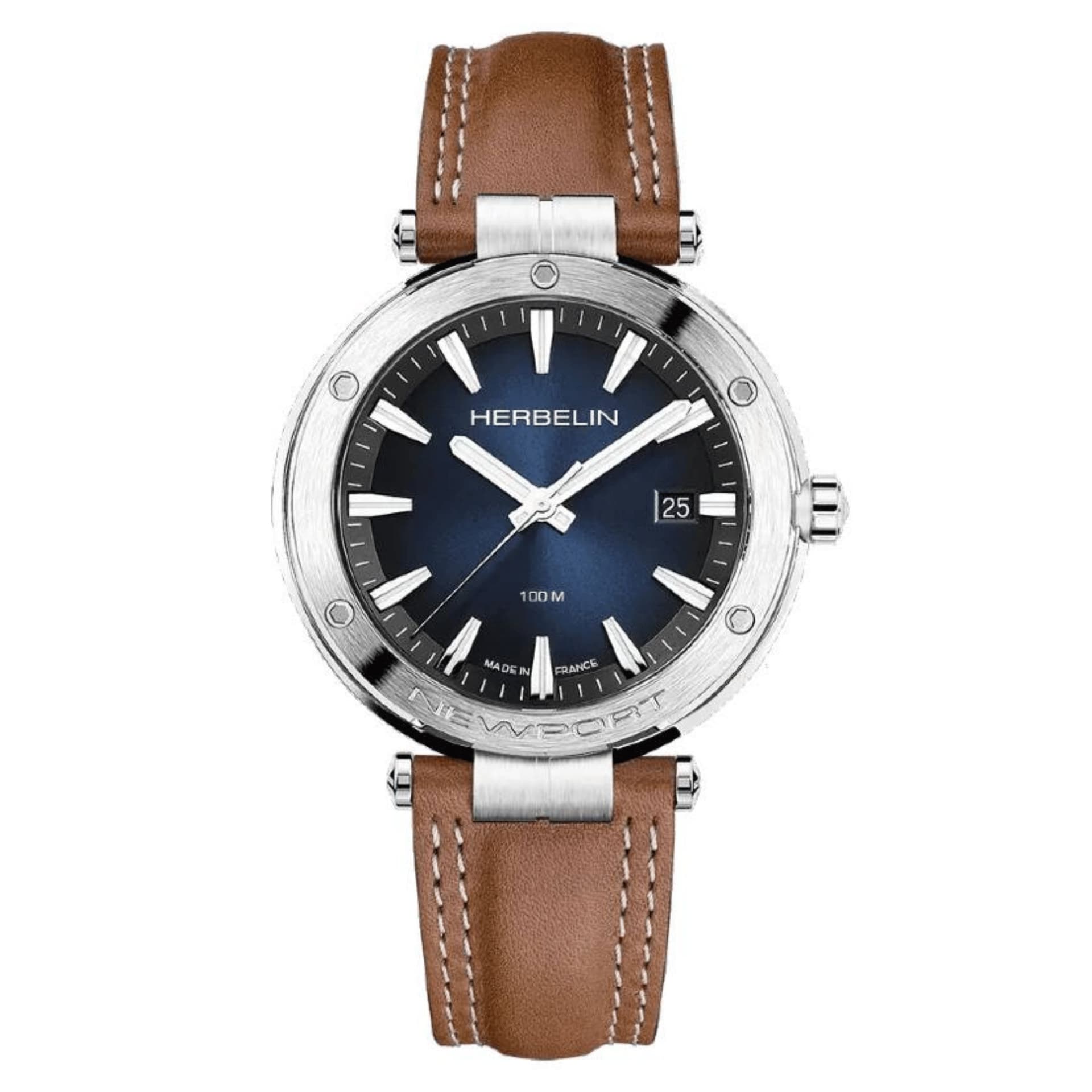 Michel Herbelin Montre Michel Herbelin Newport automatique cadran bleu bracelet cuir brun 42 mm