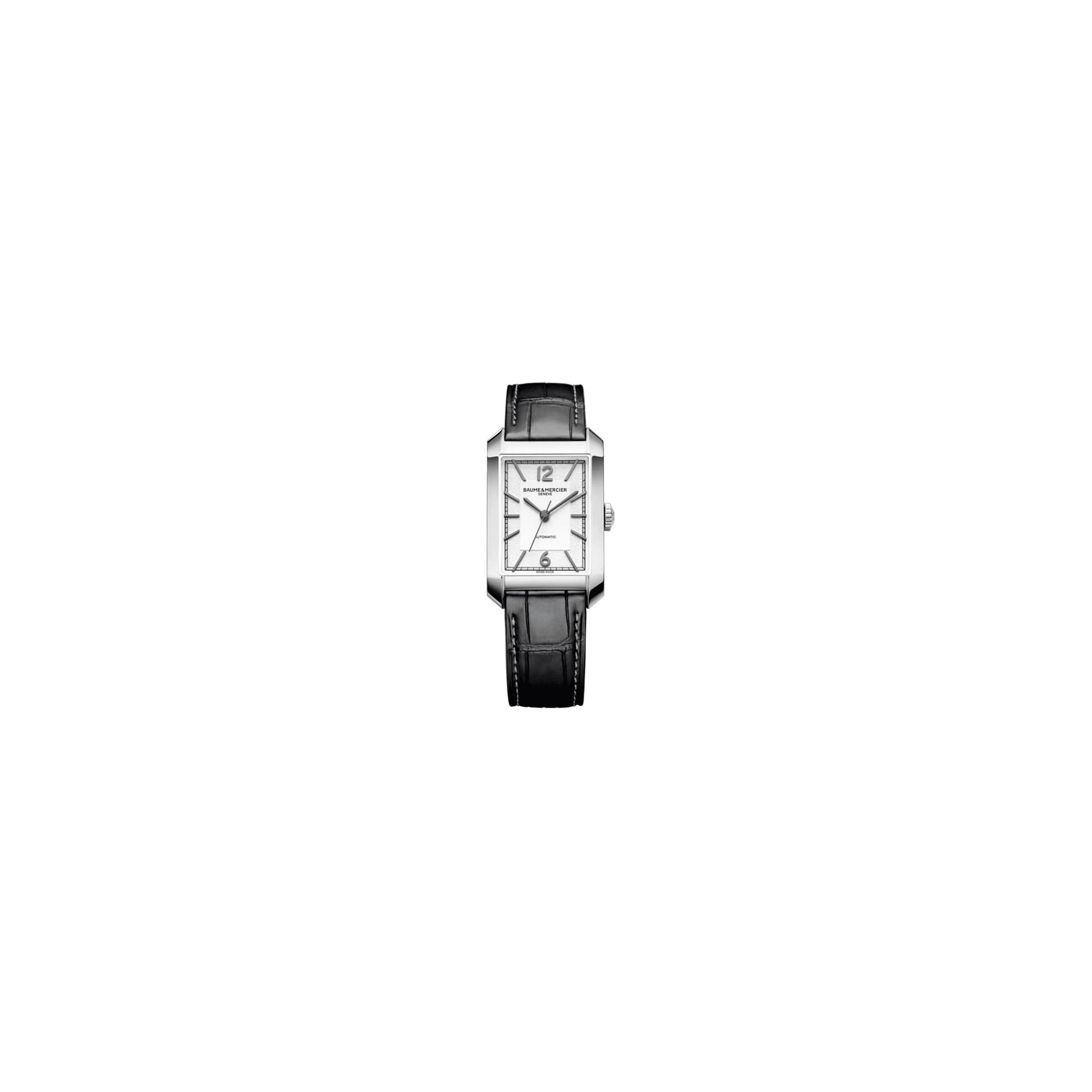 Baume & Mercier Montre Baume et Mercier Hampton automatique cadran argenté bracelet cuir alligator noir