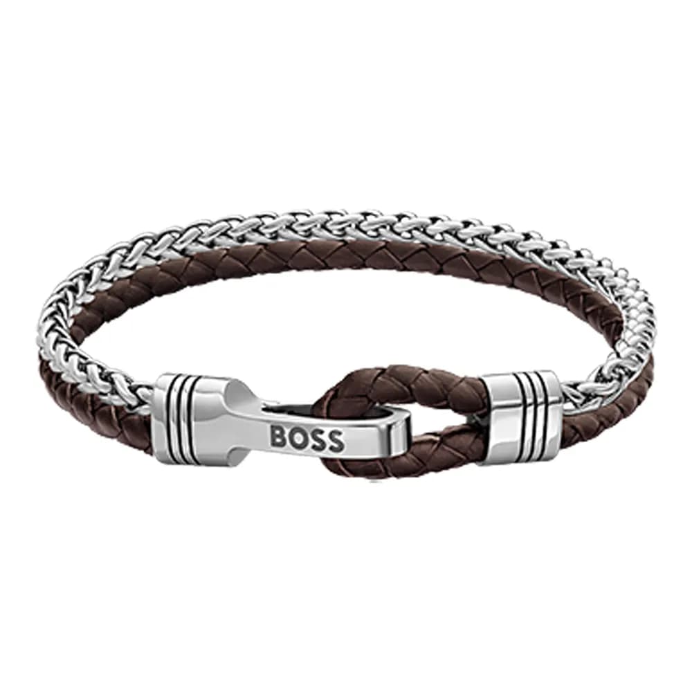 Hugo Boss Bracelet Homme Jaxon Argenté, Marron