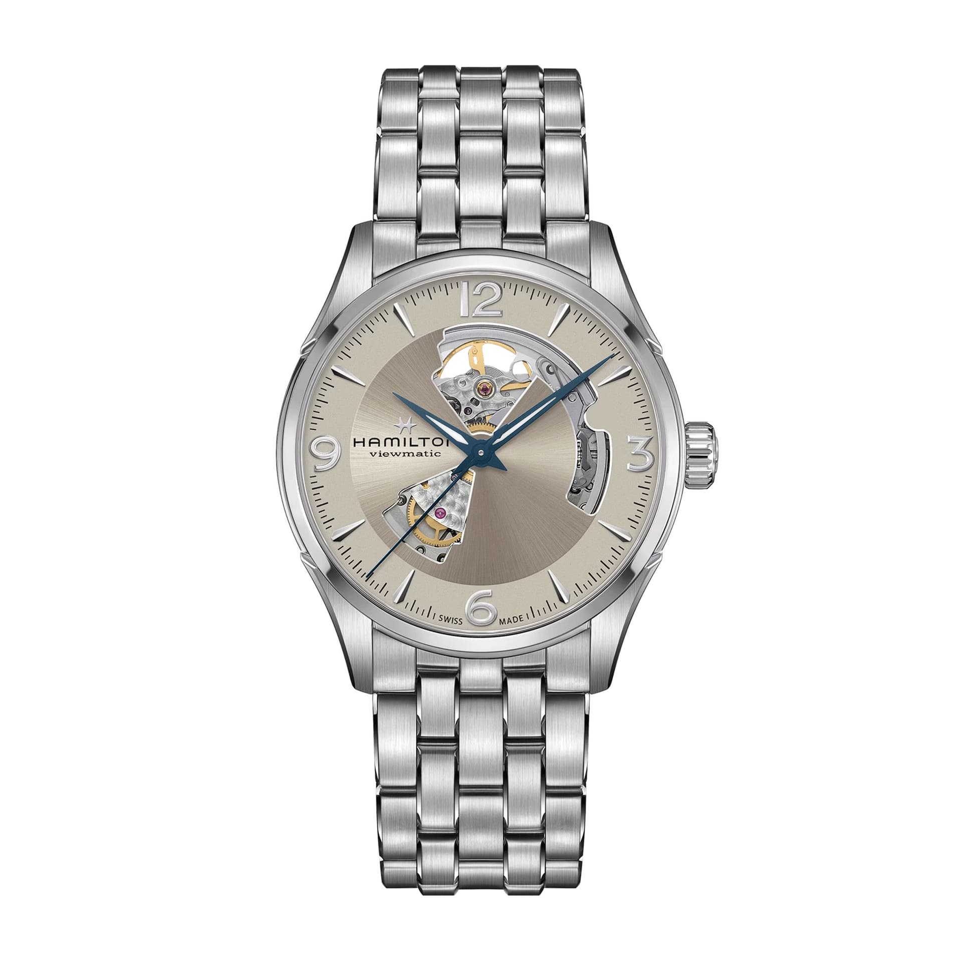 Hamilton Montre Hamilton Jazzmaster Open Heart automatique cadran doré bracelet acier 42 mm
